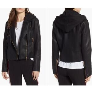 Blank NYC Meant To Be Removable Hood Faux Leather Moto Jacket Black Medium NWT
